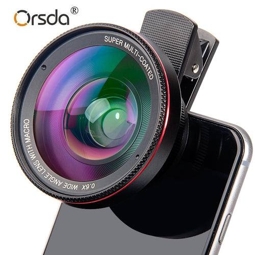 Orsda 4K HD Super 15X Macro Lens for Smartphone Anti-Distortion 0.6X Wide Angle Lens Optical Glass Mobile Phone Camera Lente Kit