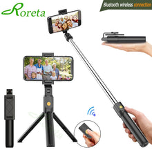 Load image into Gallery viewer, Roreta 3 in 1 Wireless Bluetooth Selfie Stick Foldable Mini Tripod Expandable Monopod with Remote Control for iPhone IOS Android