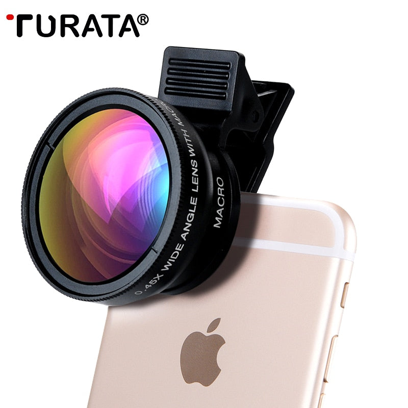 TURATA 0.45X Wide Angle+12.5X Macro Lens Professional HD Phone Camera Lens For iPhone 8 7 6 6S Plus 5 5S SE Xiaomi Samsung LG